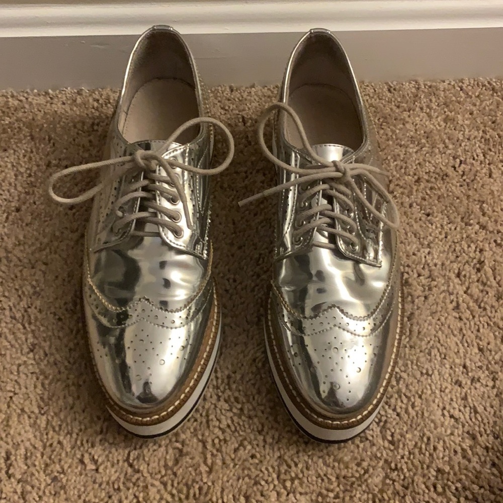 Shellys London Silver Metallic Oxfords